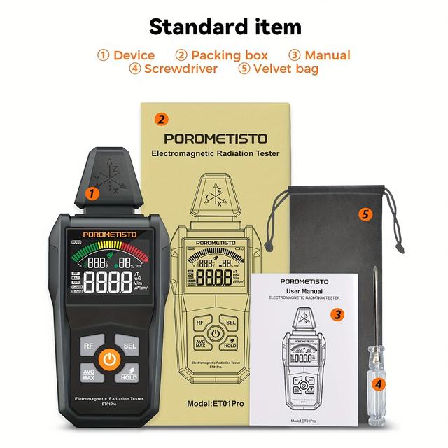 TEMU 5 In1 High Frequency Emf Meter For Detecting Electromagnetic Field Radiation, Featuring Precise 3-axis Measurements Of Electric And , Radio Frequencies, Temperature