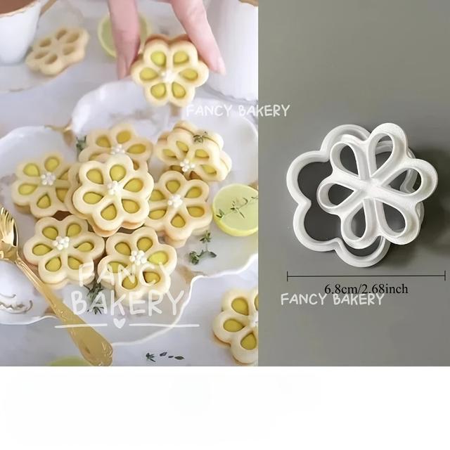TEMU 3D Virágos Szendvics Keksz Kivágó | Műanyag Marmeládeszendvics Keksz Forma Nyomható Fondant Pecsét Sütéshez, Ideális Karácsonyi és Húsvéti Dekorációkhoz