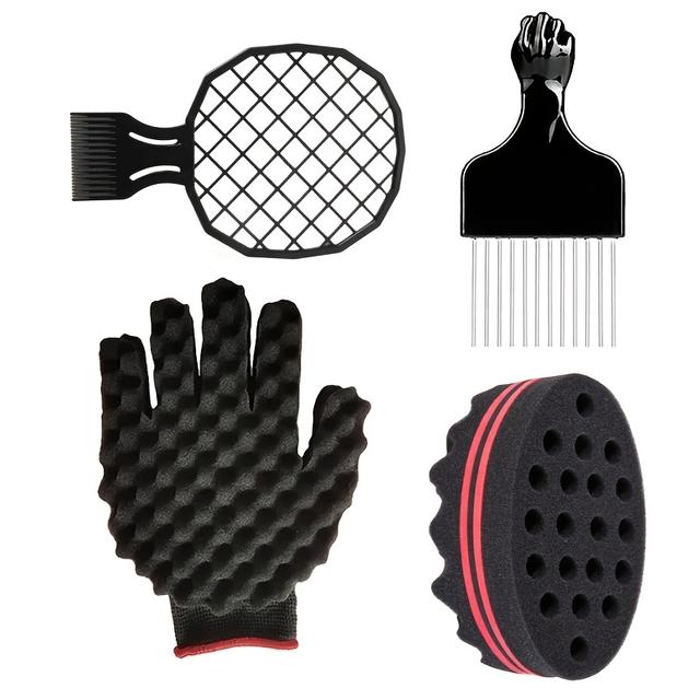 TEMU Set Of 4 Curling Sponge Gloves - Designed For Hairstylists To Create Curly Textured Styles, Suitable For Natural Hair Curling Sponge Brushes - Hair Tools And Additions For Regular Hairstyles