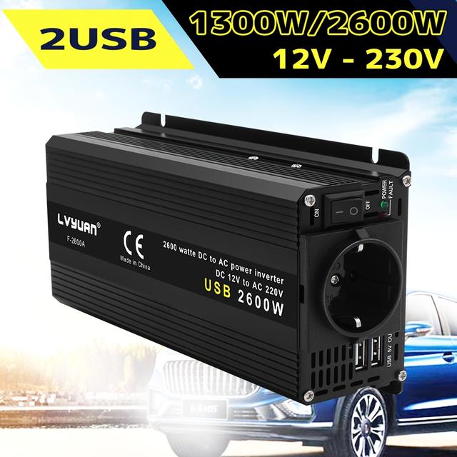 TEMU 800w/1300w Car Power Inverter 12v To Ac 230v, Ac Converter With 1 Euro Ac Socket And 2 Usb Ports For Car Rv Home Laptops