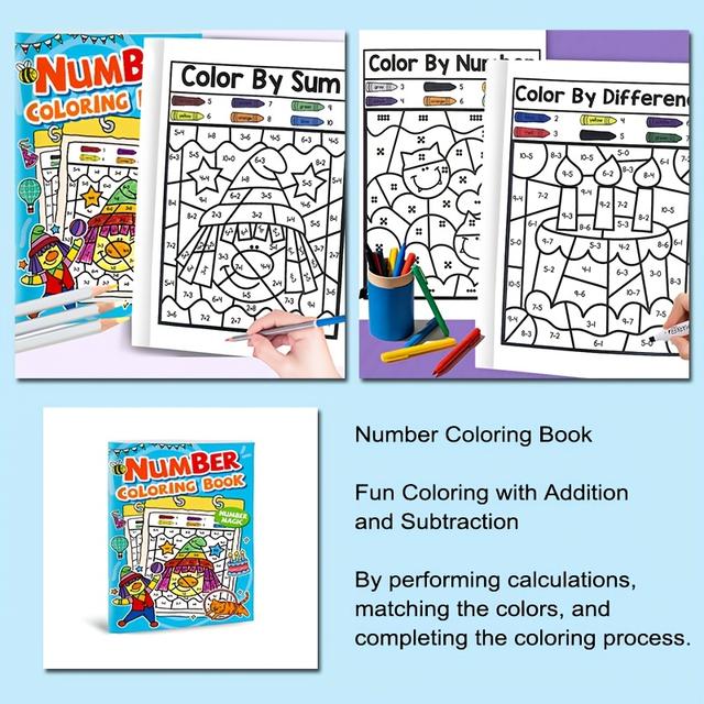 TEMU A Coloring Book Coloring, Number Fun Coloring With Addition And Subtraction, How To Draw, Painting Tutorial, Painting-study Supplies, Suitable For Children To Learn Drawing