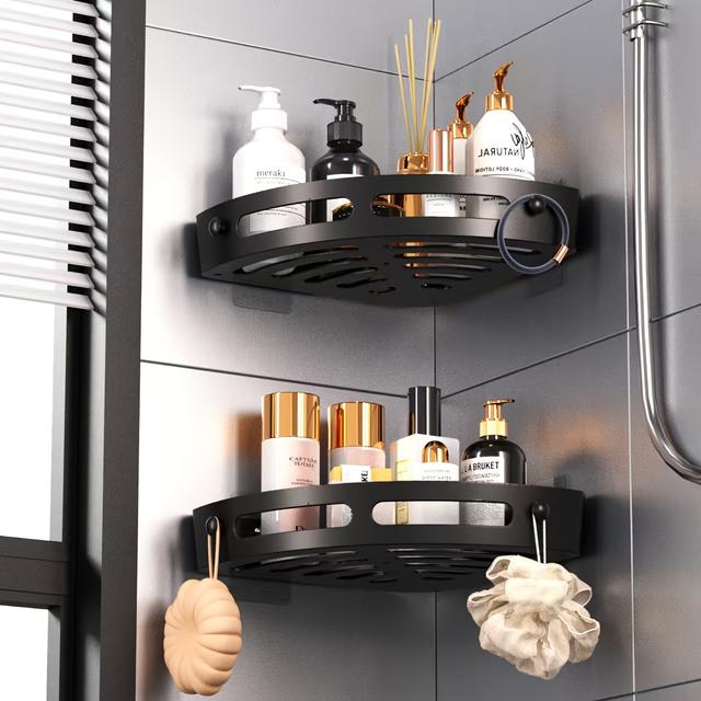 TEMU 2 szt. Narożny Wieszak Prysznicowy - Bez Wiercenia, Samoprzylepny Regał Łazienkowy, Ścienny Organizer na Szampon i Niezbędne Akcesoria