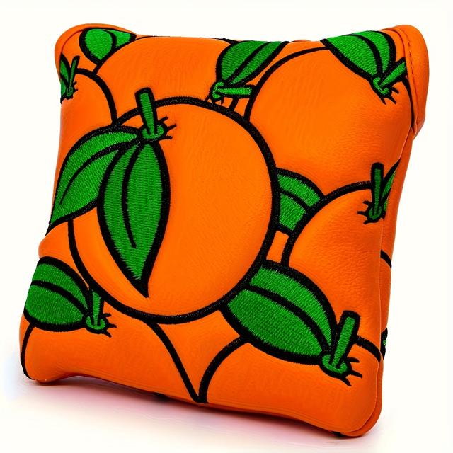 TEMU Orange Golfclub-Kopfbedeckung, Kegelförmige Push-Stick-Hülle mit Magnetverschluss, Wasserdichter Stoff, Vollständiges Stickdesign, Golfclub-Zubehör|Lebendige Golfbekleidung|Magnetverschluss