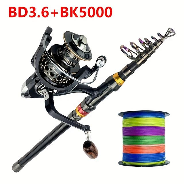 TEMU Spinning Fishing Rod Set Super Hard Sea Pole1.8-3.6m And 5.2:1 Gear Ratio Baitcasting Reel Metal Spool For Carp Bass