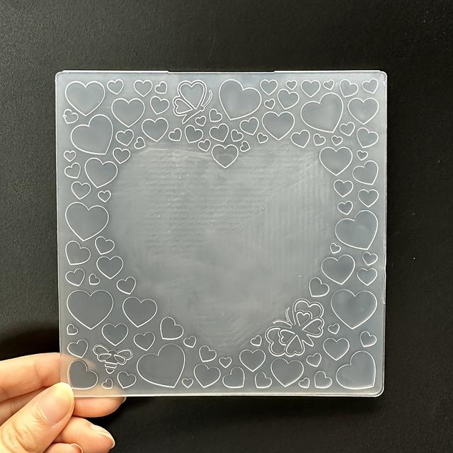 TEMU Valentine's Day Heart-shaped Frame Embossing Template - 3d Plastic Mold For Diy Cards, Scrapbooks & Gift Tags, Pattern, Suitable For