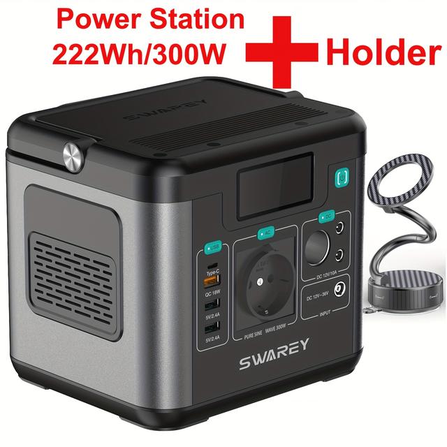 TEMU Swarey Portable Power Station | 222 Wh Lithium Batteries, 300 W ( ) Ac Output, 65 W Usb-c Port, Battery/power, Ideal For Camping, Travel, Fishing, Motorhome