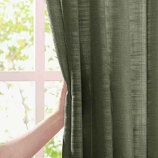 TEMU Élégante rideau vert - Polyester filtrant , design de poche à tige pour un accrochage facile, parfait pour la décoration du salon ou de à coucher, rideaux pour