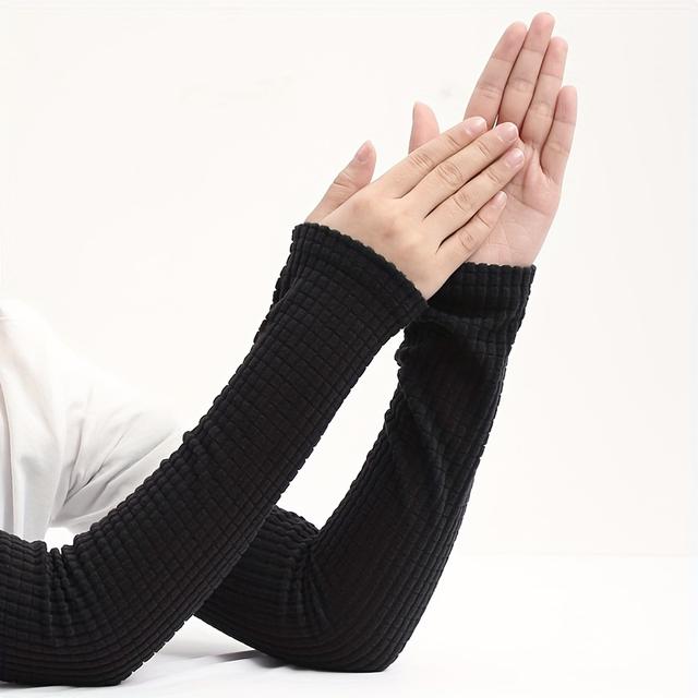 TEMU 여성용 따뜻한 팔토시, 가을/겨울용 긴 장갑, 남성용 두꺼운 기모 안감 손가락 없는 팔 보호대|팔토시