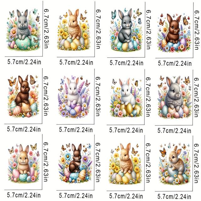 TEMU 12pcs Easter Bunny And Egg Uv Printing Transfer Paper Waterproof Transfer Paper Diy Cup Transfer Paper