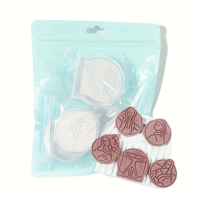 TEMU 5 darabos híres világi festmény mintás formázó készlet minimalista vonalas dizájnnal, nélkülözhetetlen eszközök sütéshez, tökéletes családi időtöltéshez, fogantyúk és tápegység nélkül.