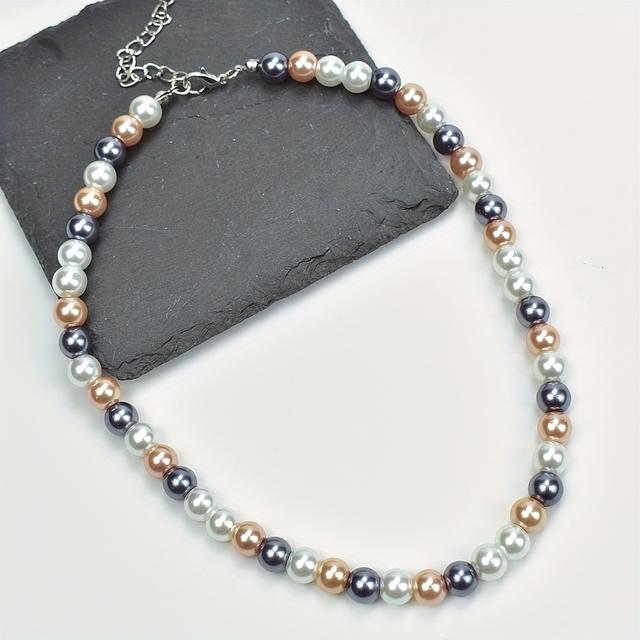 TEMU 1pc Elegant Mixed Color Beaded Women's Necklace For Autumn And Winter, Made Of Glass Material, Suitable For Everyday Wear, Travel Vacations, And A New Year Gift For