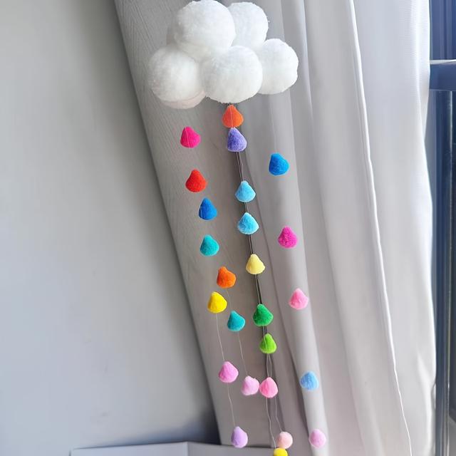 TEMU New Clouds Raindrops Hairball Wind Chimes Handmade Wind Chimes Suitable For Windows Courtyard Balcony Surprise Gifts Holiday Gifts Birthday Gifts