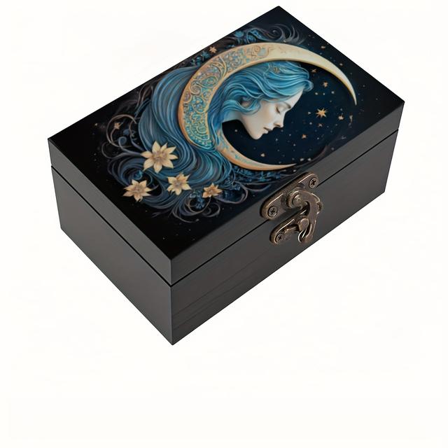 TEMU Vintage-inspired Wooden Storage Box With Golden Handles - Ideal For Tarot Cards, Jewelry, | Portable Organizer For Halloween Decor, Halloween Decor Box