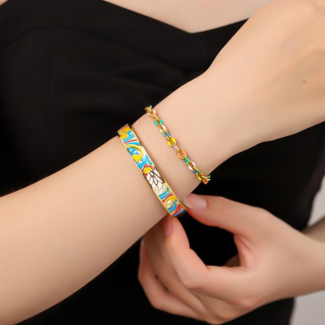 TEMU 2pcs/set Trendy Stainless Steel Enamel Bracelets, Fresh And Versatile Cuff Bracelet Bangles, Suitable For Daily Wear, Vacation Wear, Perfectly Suitable As A Gift For , Suitable For All Season