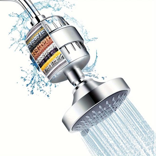 TEMU 20-stage Shower Head With Water Softener Filter - 5 Spray , High Pressure Experience, Removes Chlorine & Impurities For Hard Water, Reduces Dry Skin, & Eczema, Enhances Hair &