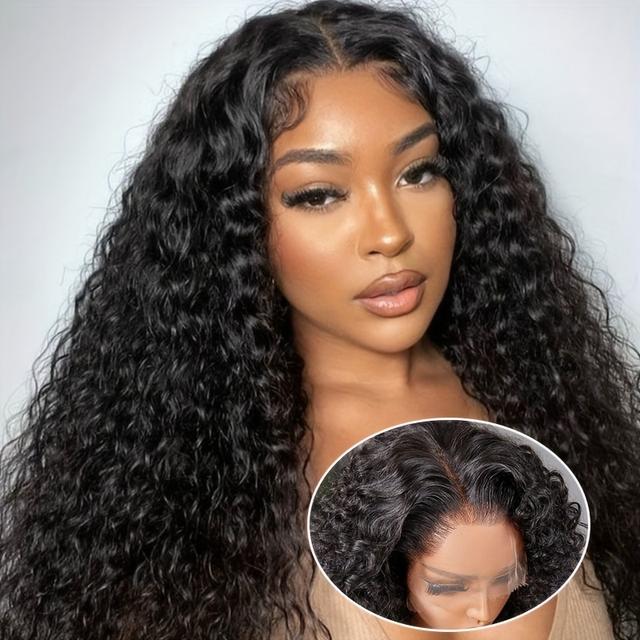 TEMU 13x4 Lace Front 22inch Water Wave Wigs Human Hair With Baby Hair Brazilian Wet And Wavy Invisible Knot Wigs Glueless Curly Frontal Lace Wig For Women
