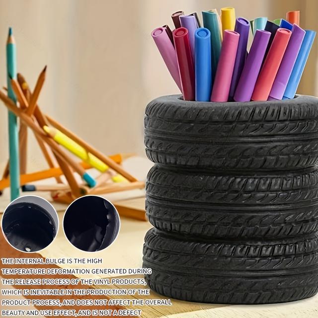TEMU 1pc Creative Tire Pen Holder, Personalized Stationery Storage Container, Desktop