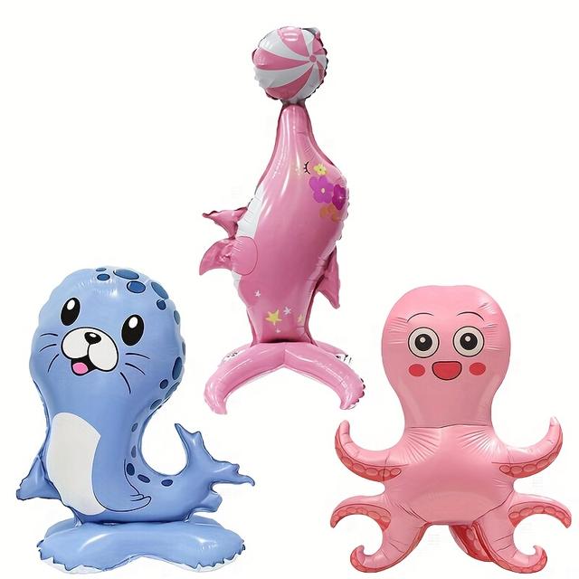 TEMU 3 piezas de globos 3D pequeños con base de animales marinos de , y , perfectos para decoración de de de y decoración de habitaciones