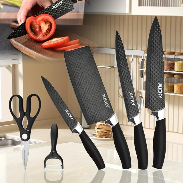 TEMU 8pcs Series Knife Set | Hand High Carbon Stainless Steel With Solid Wooden Handles, Includes Steak Knife, Scissors, Peeler, , Gift Box Set, Suitable For All Kinds Of Holiday Gifts