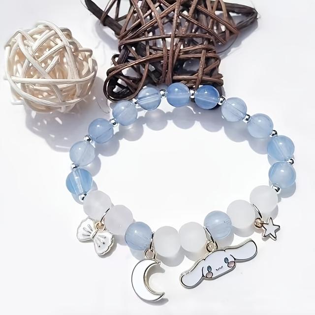 TEMU Elegant Cinnamoroll Charm Bracelet | Beads With And Stars Pendant, Alloy Fashion Ornament, Perfect Gift For Daily Occasion And Valentine's Day