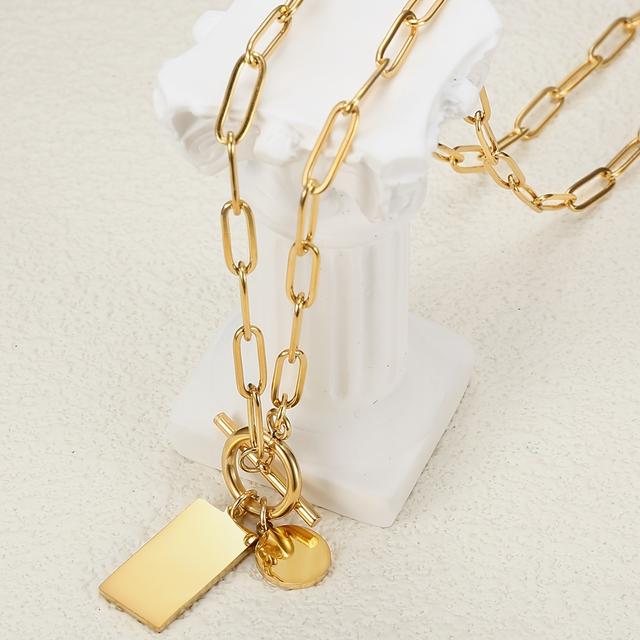 TEMU Collar Minimalista de Acero Inoxidable con Colgante Hip-Hop - Cadena Hipoalergénica Sin Níquel, Joyería Duradera Ideal para Atuendos Informales, Piel y Estilo Todo el Año