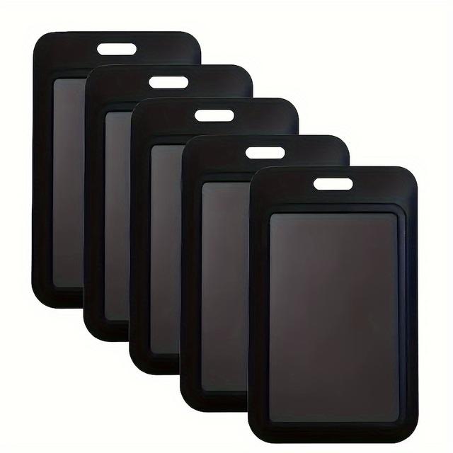 TEMU 5pcs Of Id Card Holders, Sliding Hard Black Vertical Card Sleeves, Suitable For Office, School Id Cards, Credit Cards, Key Cards, Permits, And Employee Badges