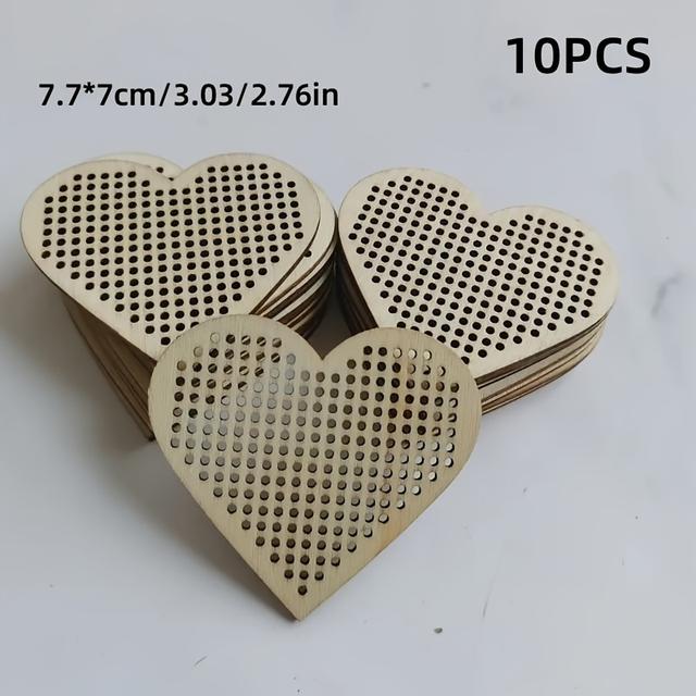TEMU 10pcs, Heart-shaped Wooden Stitch Pendant - Wooden Crafts, Used For Diy Handmade And Embroidery Decoration, Suitable For Festivals, Heart-shaped Home Decoration