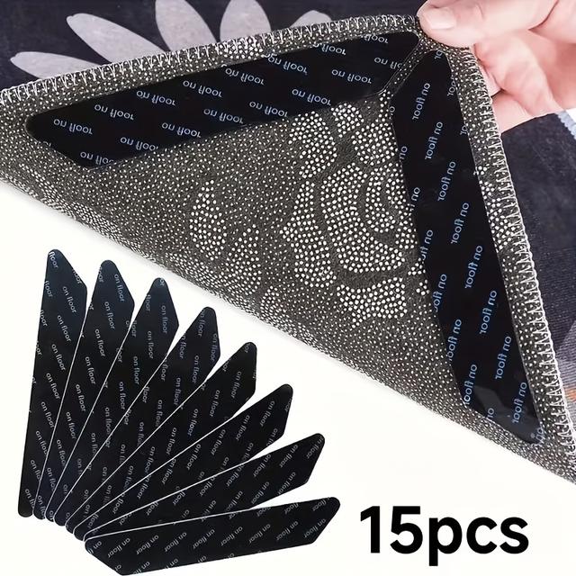 TEMU 15pcs Black Rug Gripper - Rug Carpet Anti Slip Stickers, Reusable Rubber Pads, Suitable For Hardwood Floors, Tiles, Kitchen Bathroom Living Room Bedroom Office Home Decor