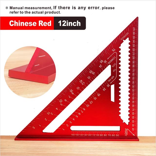 TEMU 12-calowy Trójkątny - Precyzyjne Narzędzie Pomiarowe do Stolarstwa z Kątomierzem i Podziałką Metryczną, Trwała Konstrukcja Metalowa, Nieładowany