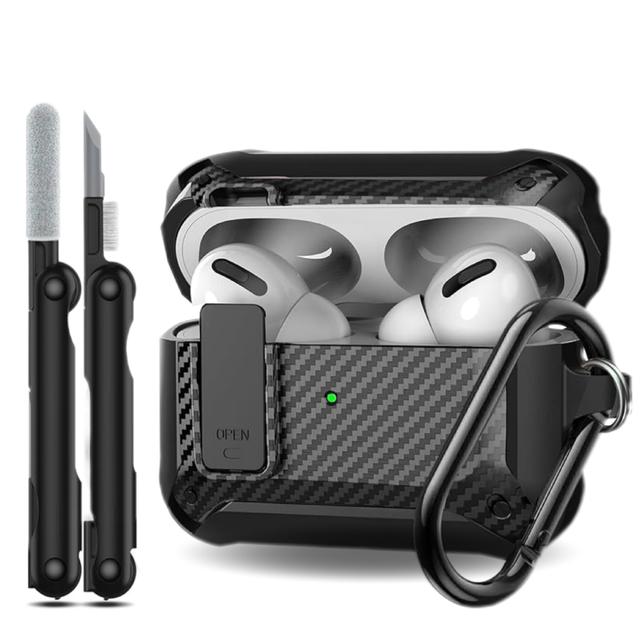 TEMU Skyddande skal för AirPods Pro 2 med säkerhetslås och skyddsclip – stötdämpande fodral kompatibelt med AirPods Pro 2 inklusive svart rengöringskit