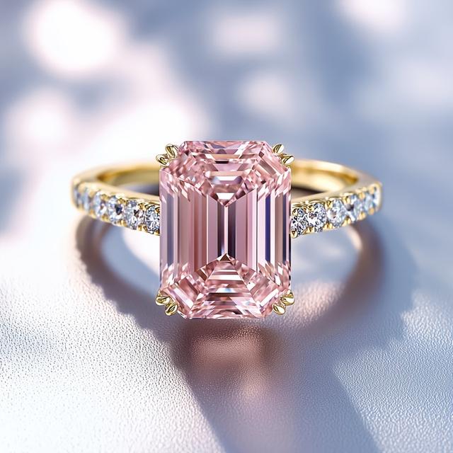 TEMU خاتم خطوبة من الزركونيا الكريمة الصناعية الوردية اللامعة يرمز إلى الأناقة والفخامة والالتزام الفريد. مثالي للنساء، مناسب للعروض، الذكريات، عيد الحب، وكهدية مثالية