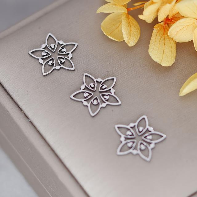 TEMU 3pcs Minimalist Stainless Steel Hollow Flower Pendant Charms | For Bracelet And Necklace Jewelry Making Craft