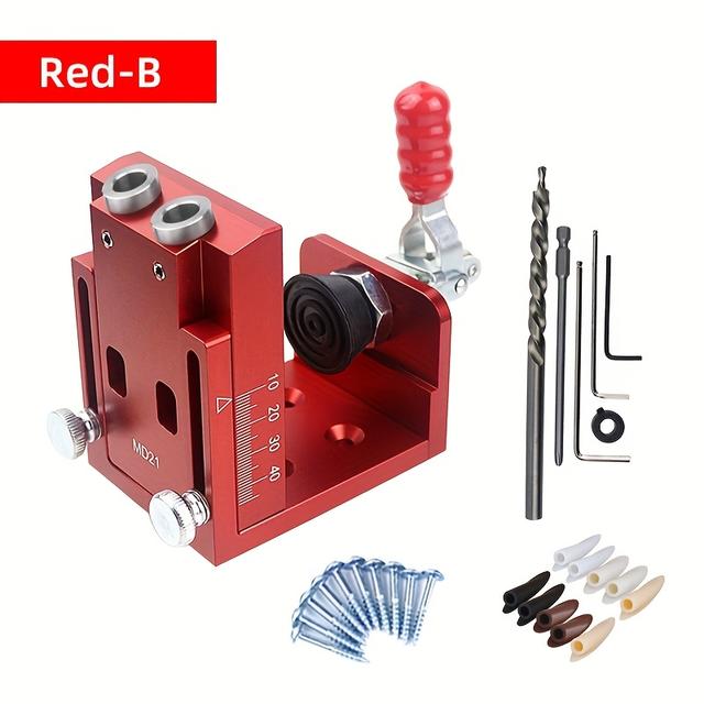 TEMU Aluminium Schuine Gatpons Dowel Mal Gids voor Houtbewerking, Zakgatmal Systeemset met Twee Gaten voor Timmermanswerk en DIY