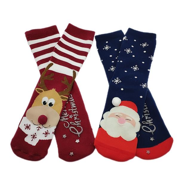TEMU Of Navy Santa + Dark Red Striped Reindeer Christmas Socks, Comfortable Soft Non-slip House Socks, Fun Unisex Mid-calf Warm Socks, Christmas Gift Socks