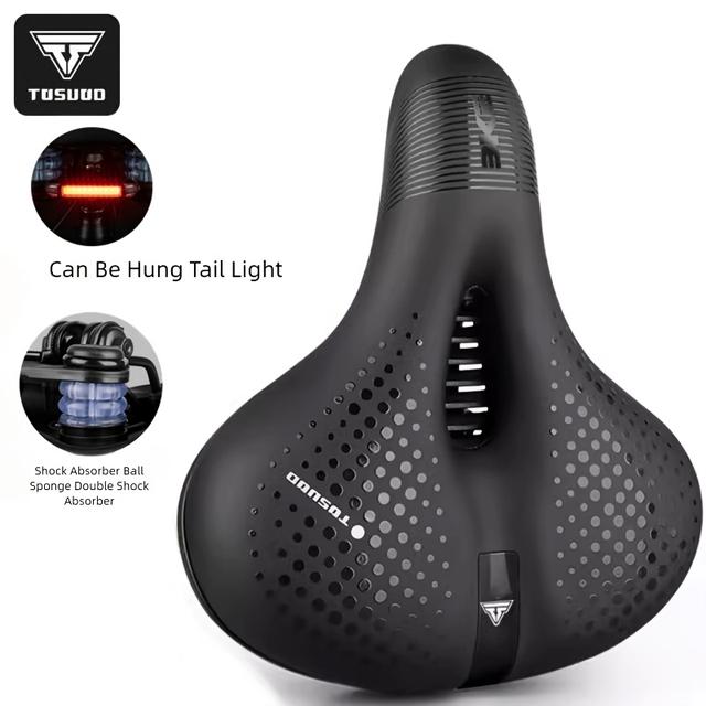 TEMU وسادة مقعد الدراجة من TOSUOD، مناسبة لجميع الجنسين، توفر امتصاصًا مريحًا للصدمات، تتميز بتصميم مجوف مسامي، مثالية للدراجات الجبلية والطرق، باللون الأبيض.