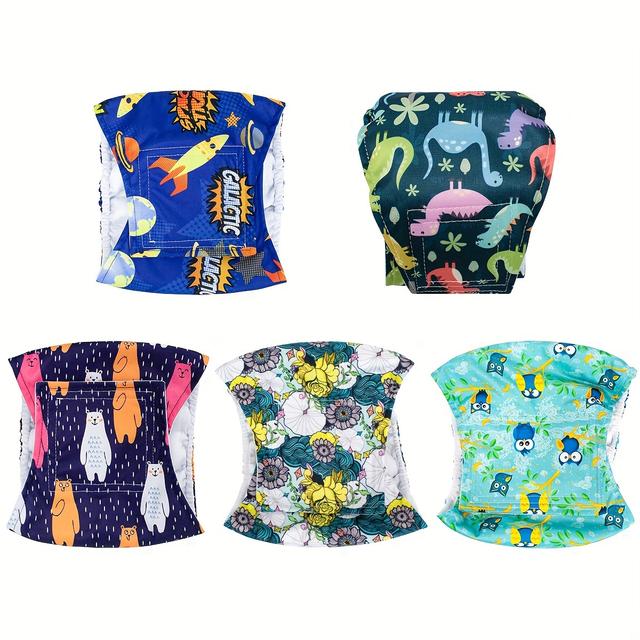 TEMU 5-pack Washable Male Bands - High Absorbency, Reusable Polyester Fiber Diapers For Male Dogs - Leakproof Pet Wraps For Urinary Incontinence & Marking Prevention