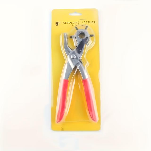 TEMU 1pc Manual Hand- Punch Tool With Revolving Punch - Handheld Belt Hole Puncher For Leather Belts, Watchbands, Bag Straps - Diy Crafting Tool For Precise Eyelet Making (no Sewing Required)