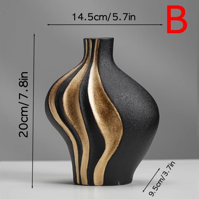 TEMU 유럽 스타일 창의적인 홈 거실 TV 캐비닛 장식 블랙 앤 골드 세라믹 꽃병 공예 플라워 홀더 (식탁 및 사무실 책상 장식용)