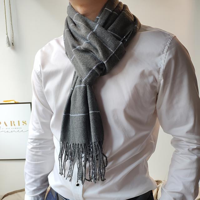 TEMU 1 Stück Herrenschal, Damen Koreanische Version Klassisches Karomuster Vielseitiger Quasten-Halswärmer Dünn Unisex Herbst Winter