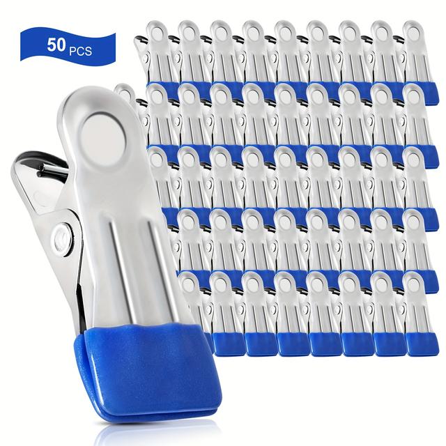 TEMU 50pcs Metal Clothes Pins For Hanging Clothes, Heavy Duty Stainless Steel Clothesline, Multipurpose Clips For Photo, Food Bag, Beach Towel