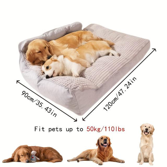 TEMU Sofa Dog Bed, Large Dog, Foam, Large Dog Bed, Pet Bed, Extra-thick And Extra-large Dog Bed, Luxurious Pet Bed Pad - Pet Bed, Perfect Living Room With , Non-slippery Bottom - Comes With A Doll