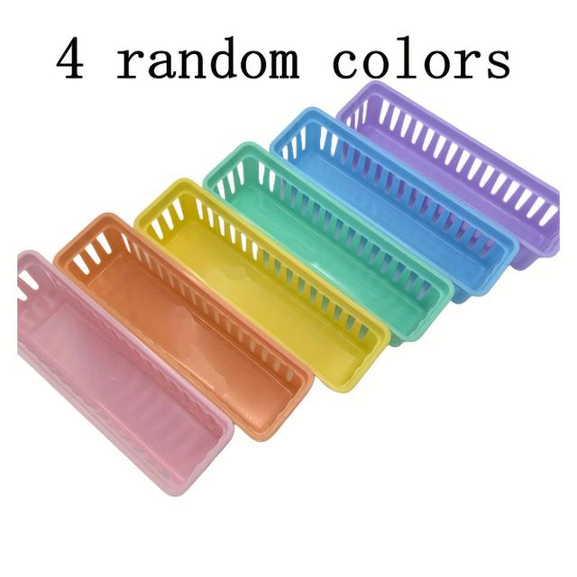 TEMU 4pcs Stackable Pastel Storage Baskets Set - Thick Plastic Desk Organizers With Dividers For Classroom, Office Drawer, Kids Art Supplies Organization