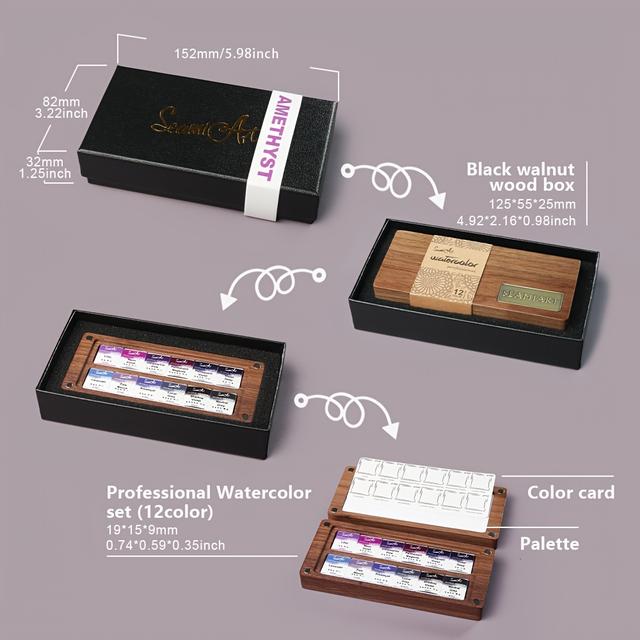 TEMU Seamiart Set de Acuarela Profesional de 12 Colores con de Color , Completo con de Pintura de Madera y Paleta