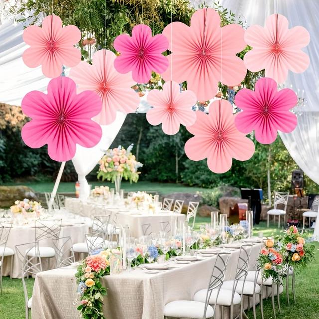 TEMU 9個セット ピンクの花の紙扇子デコレーション 誕生日花の紙扇子デコレーション パーティーデコレーション デコレーション ピンクの花の紙扇子 パーティー用ピンクの紙の花のボールデコレーション 紙扇子デコレーション