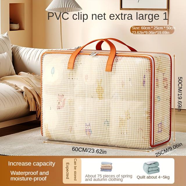 TEMU Pvc Portable Moving Bag Clothes Quilt Large Capacity Household Storage Box Bedroom Wardrobe Finishing Foldable, Under-bed Storage