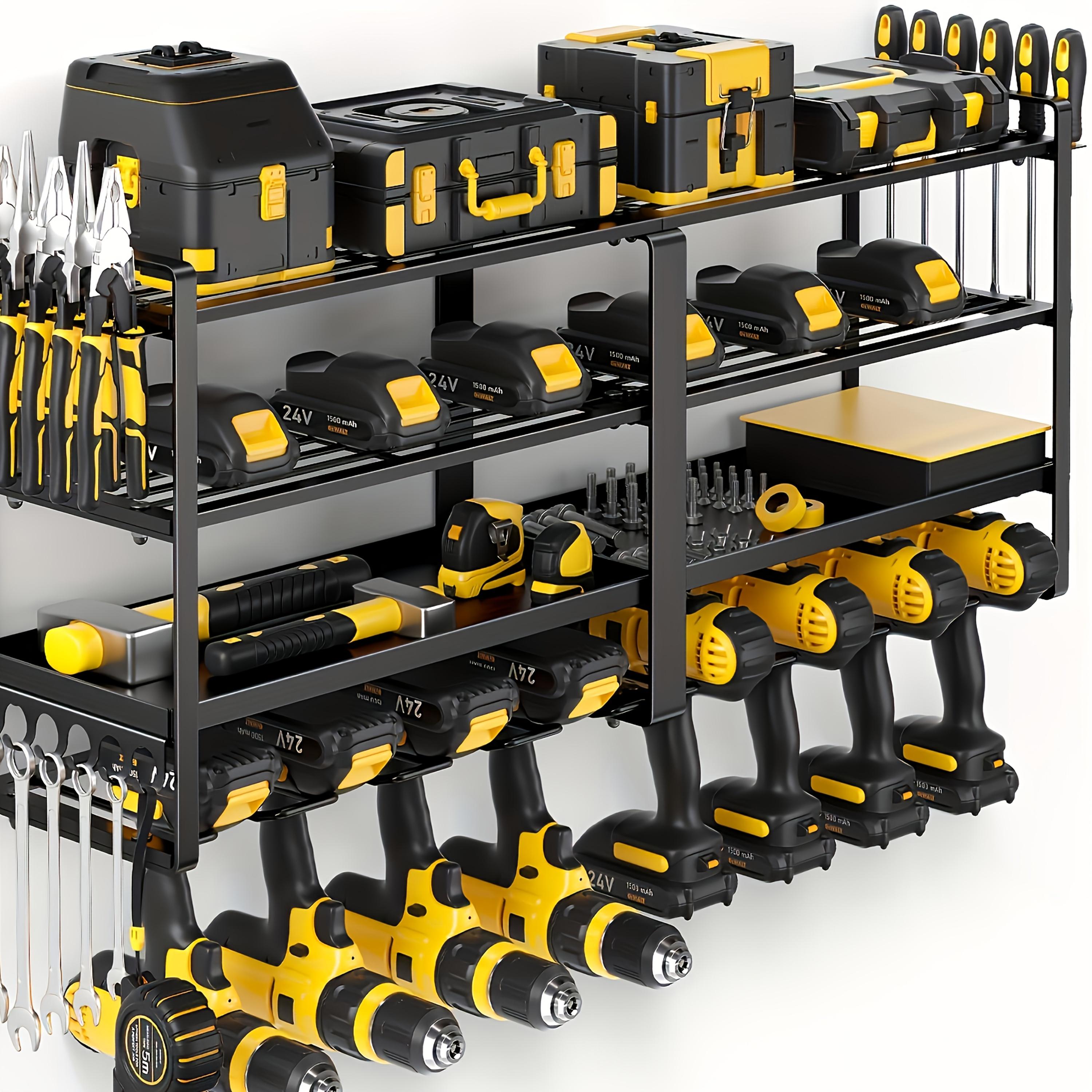 TEMU 1pc Heavy-duty 4-tier Wall Mount Power Tool Organizer - Large, Extended Drill Holder With Extra Side Slots & Hooks For Garage And Workshop Storage
