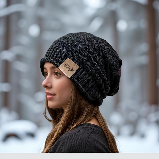 TEMU Nový vylepšený zimní čepicový klobouk s nálepkou, teplý, elastický, prodyšný, módní muže a ženy | Casual čepice s chrániči uší, 5 , vhodné na Vánoce a Nový rok