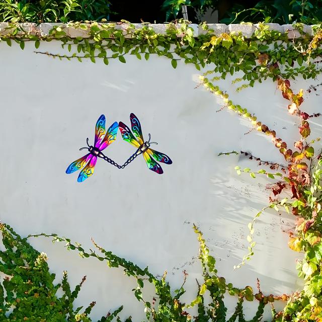 TEMU Outdoor Festival Decorations: 2pcs Iron Dragonfly Wall Art, Spring And Summer Seasonal Hanging Ornaments For Home Decoration, Realistic Metal Craft Set To Enhance Your Landscape