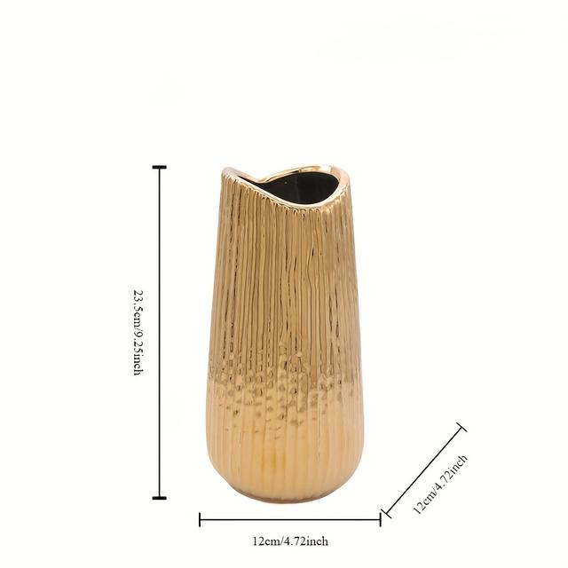 TEMU 1 Stück Vintage-Stil Keramik Goldener Vase, Zylinder Blumen Vase, Dekoratives Tischzentrum, Keine Elektrizität Erforderlich, Elegantes Wohnkultur