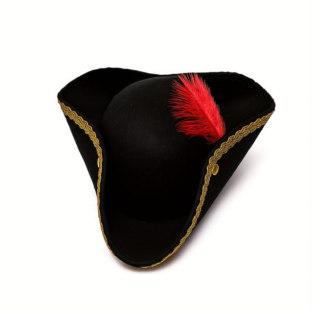 TEMU Vintage European Medieval Tricorne Hat, Feathers With Metal Clasps, Cosplay Party Historical Outfit Daily Wear, Unisex One-size